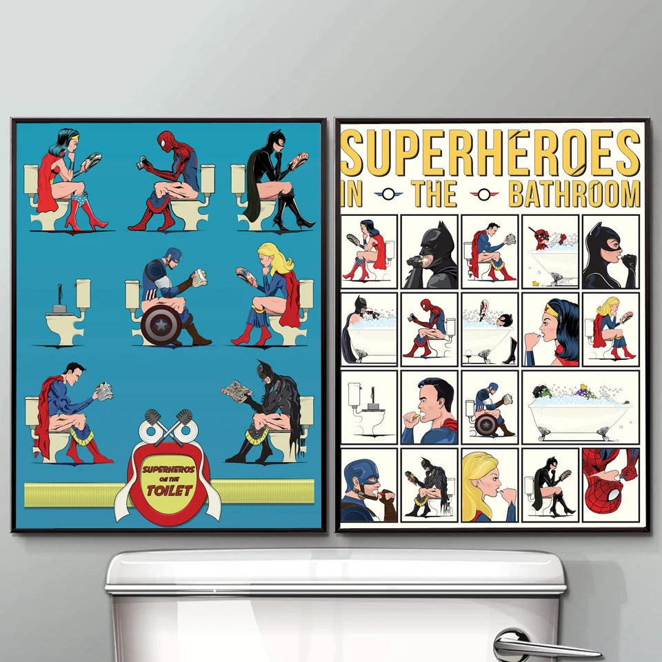 Постеры-холсты Superheros в ванной туалет печатает мультфильм живопись настенные картины для детей детский дом в скандинавском стиле Декор