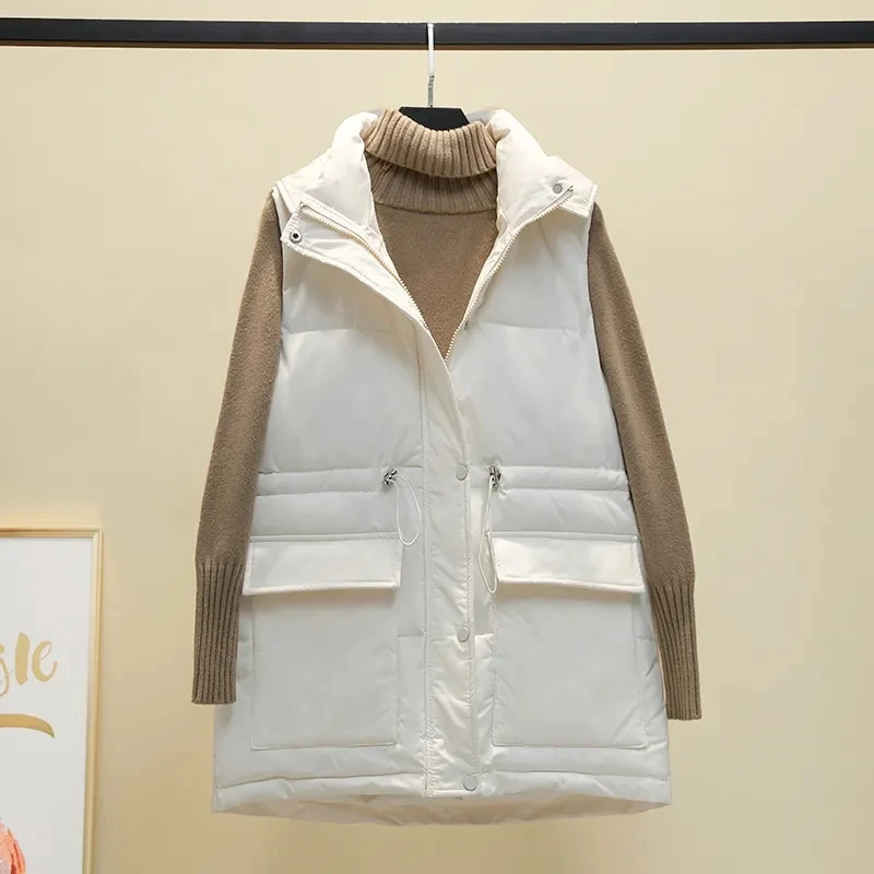2021winter Ultra Light Down Vest Coat Women Fashion Warm Sleeveless Parkas High Collar Waistcoat Female Casual Outerwear Chic To