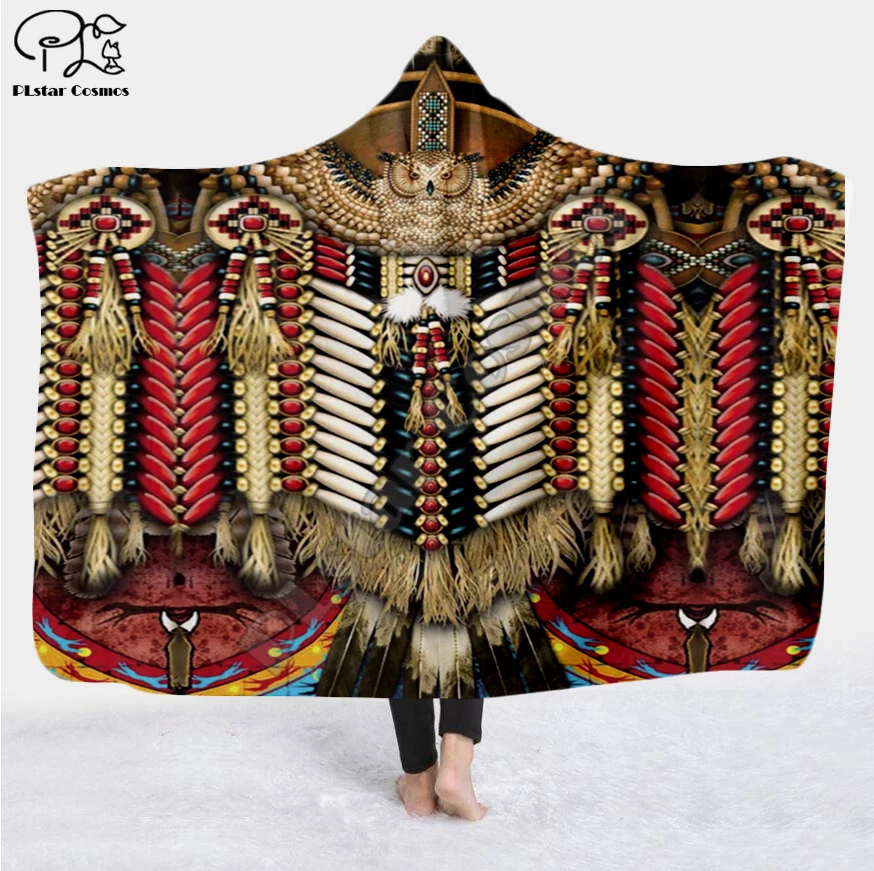 

Black Native Indian Lakota Skull buffalo soldier Hooded Blanket 3D full print Wearable Blanket Adults Kids style-16