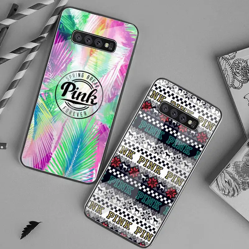 Розовый телефонный чехол VS из закаленного стекла для Samsung S20 Plus S7 S8 S9 S10 Note 8 9 10