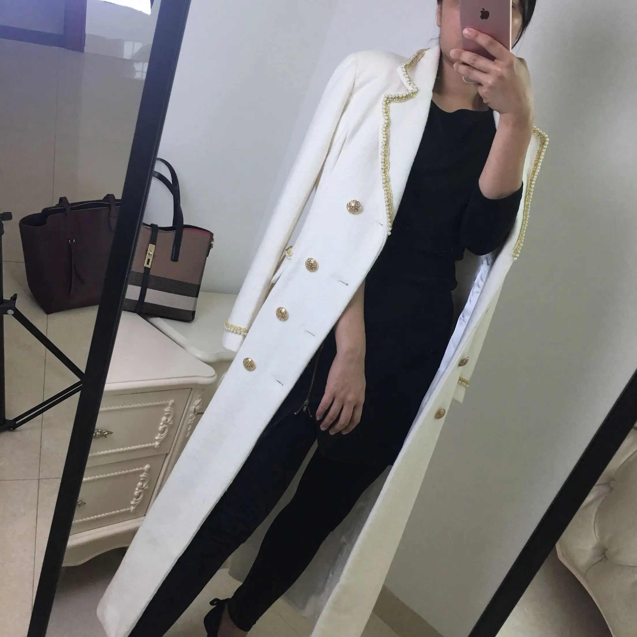 Зимнее модное женское Шерстяное Пальто с большим воротником из лисьего меха