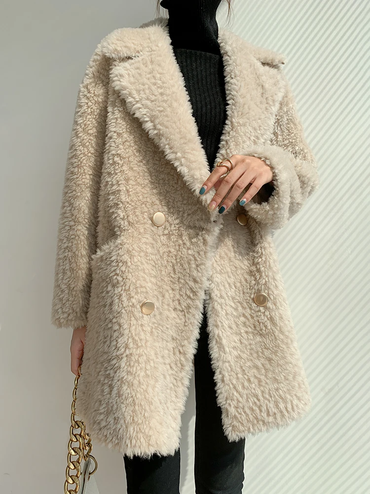 GOURS Winter Genuine Shearling Jackets for Women Fashion Natural Wool Real Fur Long Overcoats Thick Warm 2020 New Arrival LD2517