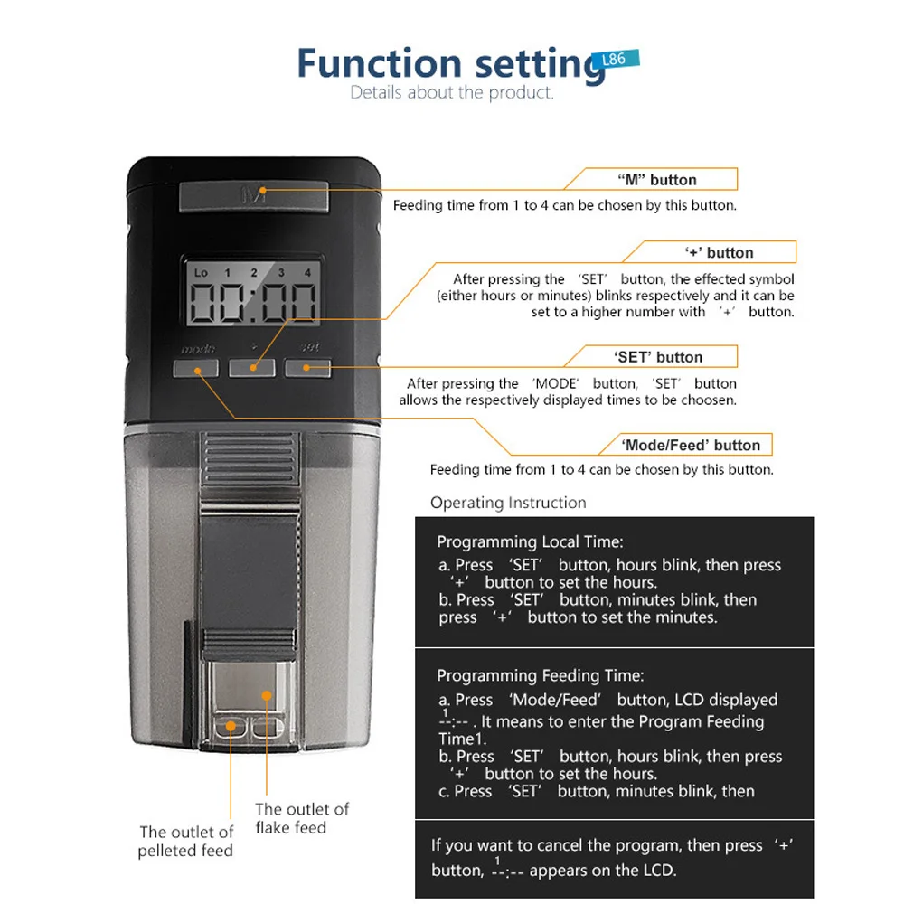 Установка времени автоматический податчик для рыбы рыбалка стержень подачи