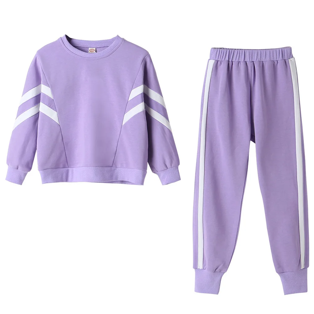 

2020 Autumn Children Sets Casual Long Sleeve Athletic Wear Leisure Sports Pants Purple Active 2Pcs Girls Clothes Sets 3-12T
