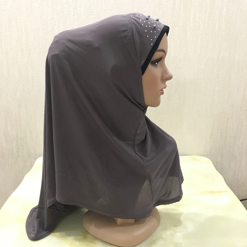 H1335 последний мусульманский один кусок Потяните хиджаб с бисером исламский Амира