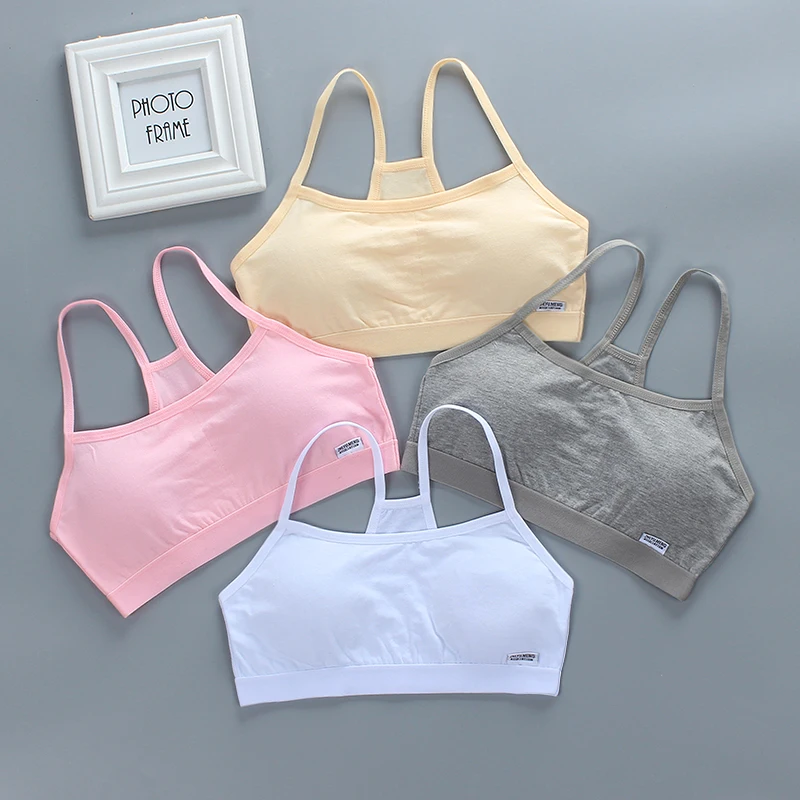 

Girls Cotton Puberty Bra With Chest Pad Training Kids Lingerie Sport Tops Breathable Underwear Teens Double Deck Bras 15-25Y