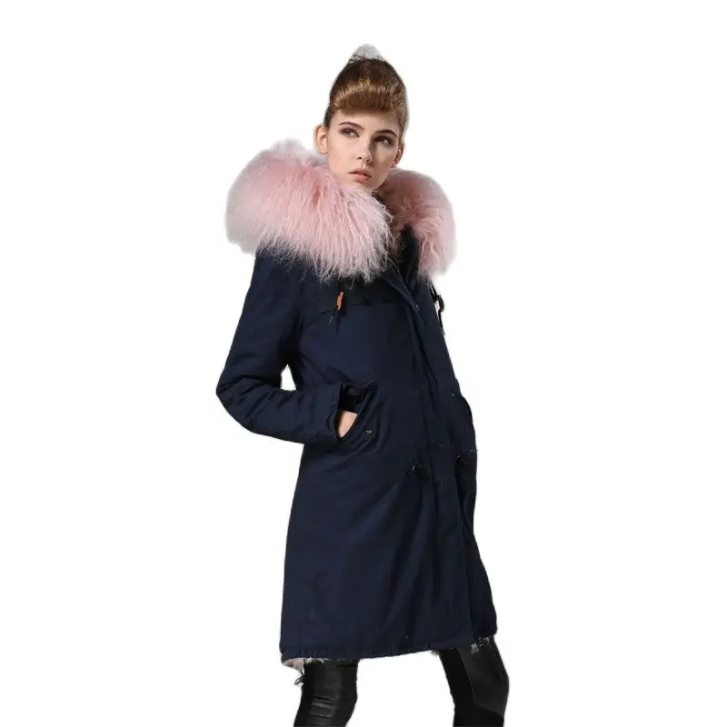 Новинка зима 2017 длинная стильная темно синяя хлопковая оболочка роскошная