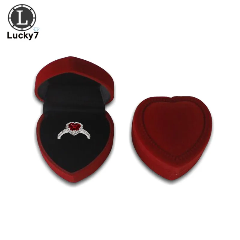 Red and black Бархатная коробка для колец в форме сердца, 8 цветов, свадебные коробки для ювелирных изделий, розы, дизайнерские подарки, держатель для влюбленных - Цвет: Red and black