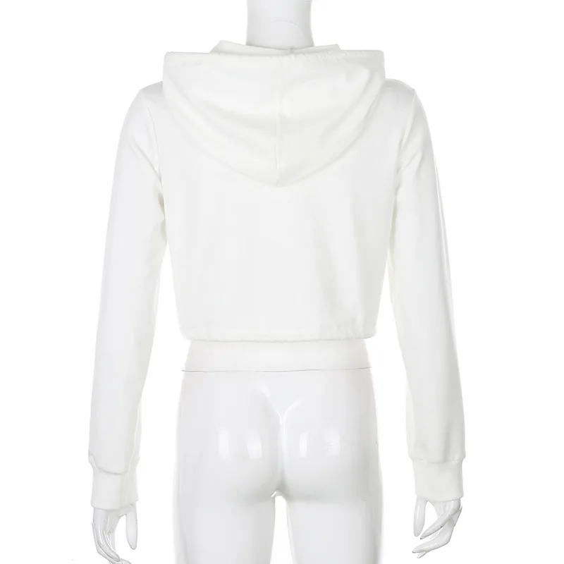 

Zipper hooded short jacket drawstring women crop top long sleeve thin coats 2020 autumn white jackets mujer chaqueta