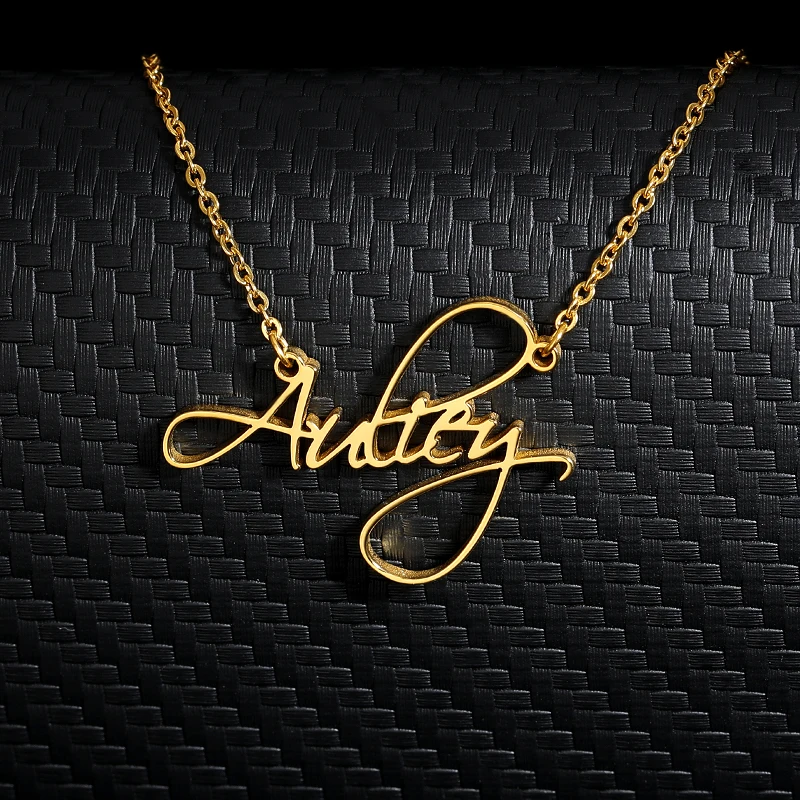 Personalized Cursive Font Custom Name Necklaces For Women Men Gold Silver Color Stainless Steel Chain Pendant Necklace Jewelry catholicism santa maria round shape pendant necklace stainless steel link chain gold color necklace for men and women