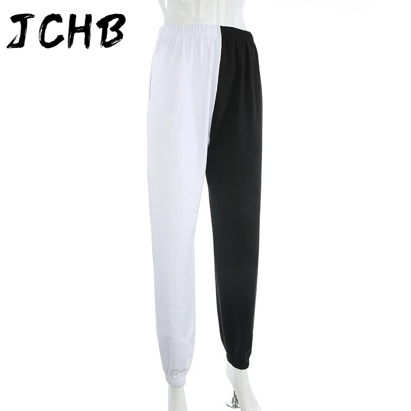 

2021 Casual Pants Female Loose High Waist Harem Pants Street Personality Cool Black and White Panelled Color Patchwork Beam Foot