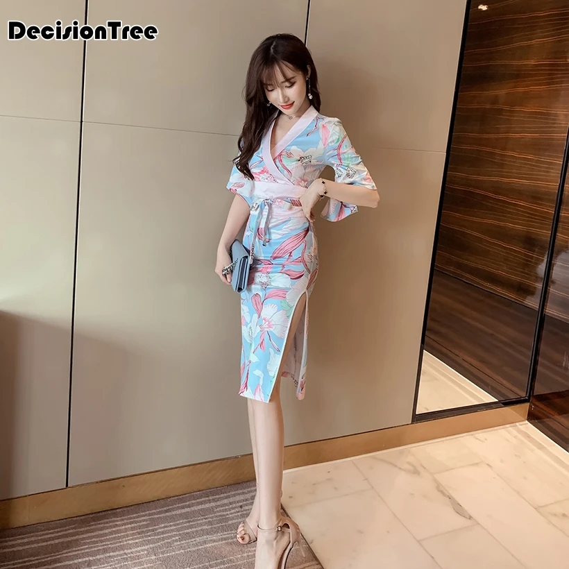 Японское кимоно yukata женское Эротическое белье с длинным рукавом haori сексуальное платье кимоно с глубоким v-образным вырезом Клубная одежда