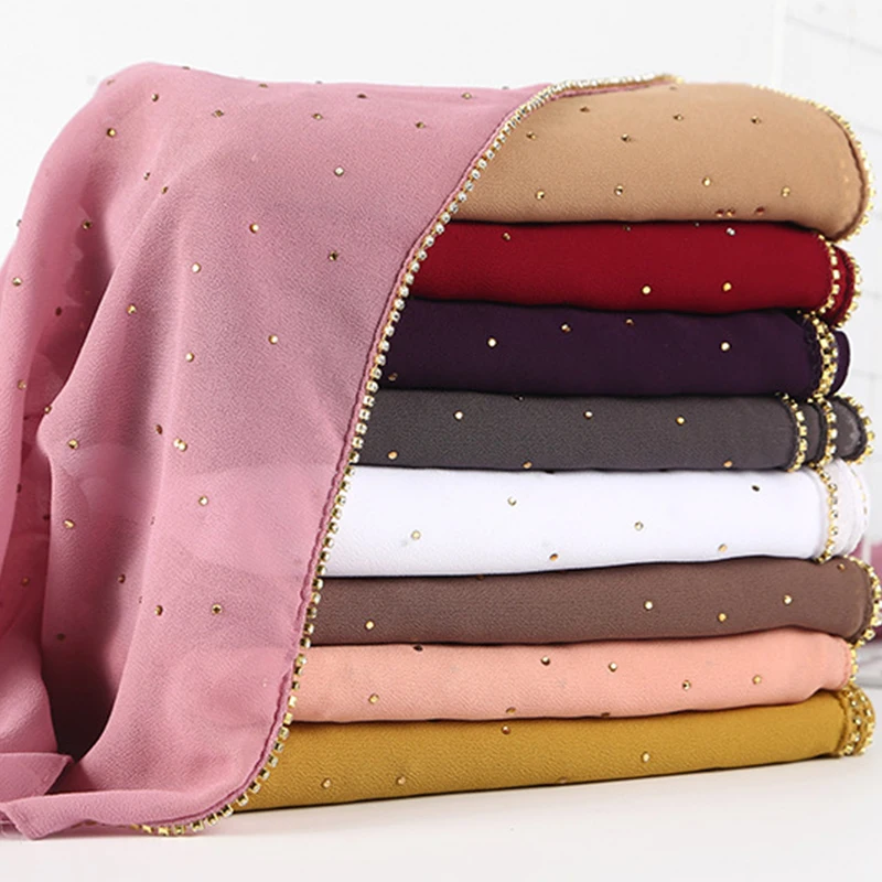 

Summer Ladies Long Hijab Scarf Malaysia Chiffon Imitation Diamond Head Scarf Muslim Women Headscarf Ladies Headwraps 70x180CM