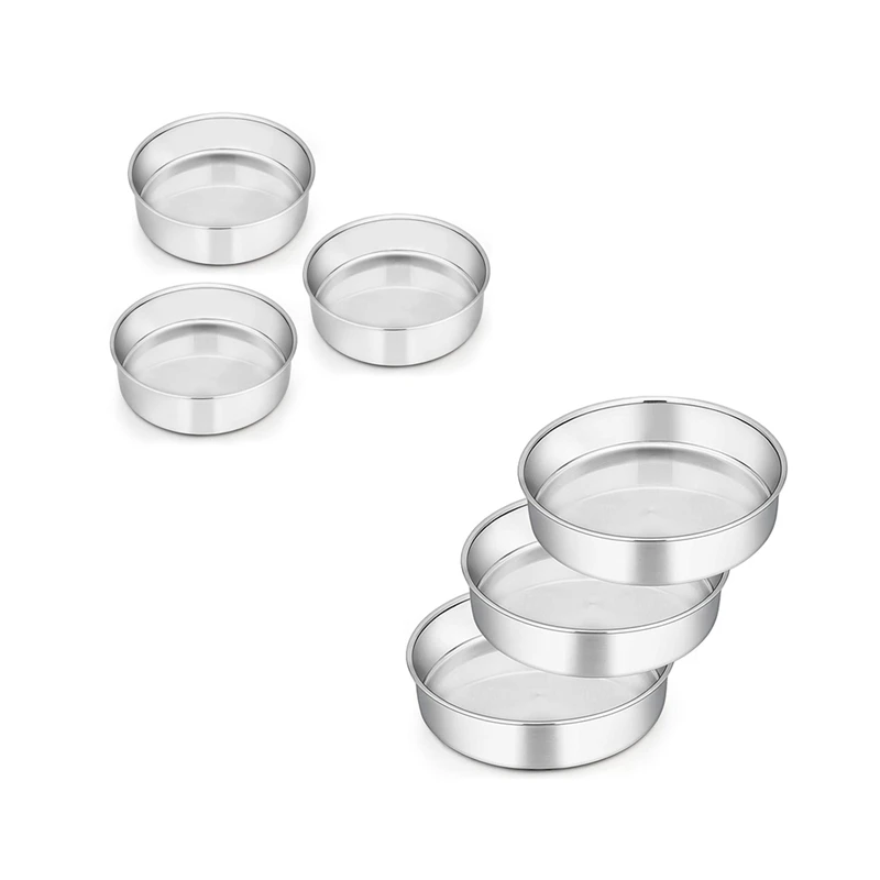 

6/8 Inch Round Cake Tin For Baking,Stainless Steel Layer Cake Tins Pans Set Of 6, Cake Bakeware Set(Detachable Base)
