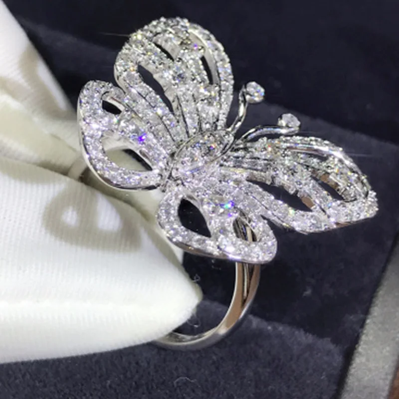 Изысканные женские кольца ажурная бабочка креативный Хрустальный шарнир серебряное кольцо романтическая леди обручальные ювелирные изделия подарки
