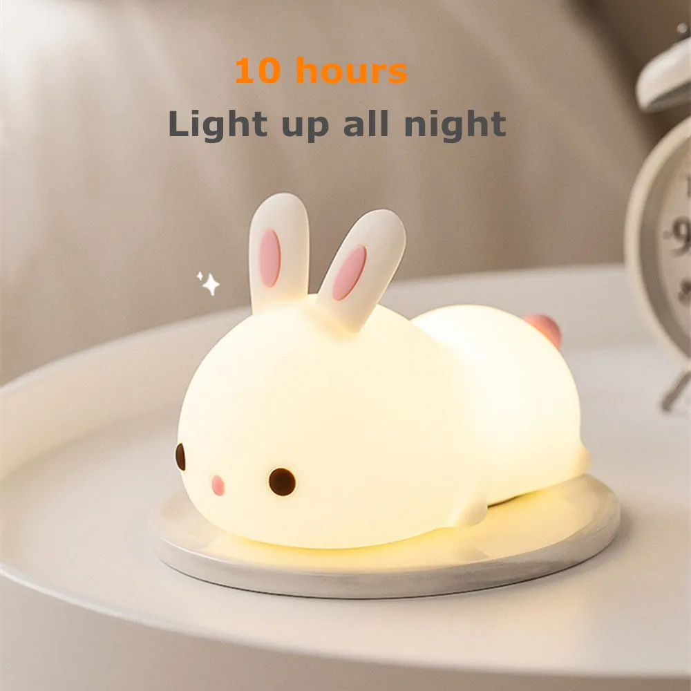 

Rabbit Night Light Touch Sensor Remote Control RGB LED Desk Lamp USB Rechargeable Children Baby Bedroom Silicone Bunny Lamp Gift