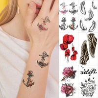 anchor temporary tattoo sticker wings pirate three dimensional feather flower tatoo hand shoulder women men glitter kids tatto