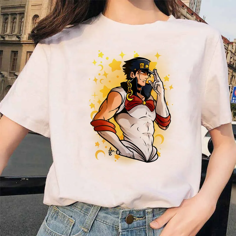 Японское аниме JoJo Необычные Приключения Забавные футболки для мужчин и женщин с принтом Футболка Повседневная Jojo футболка хип-хоп топ тройники Женские