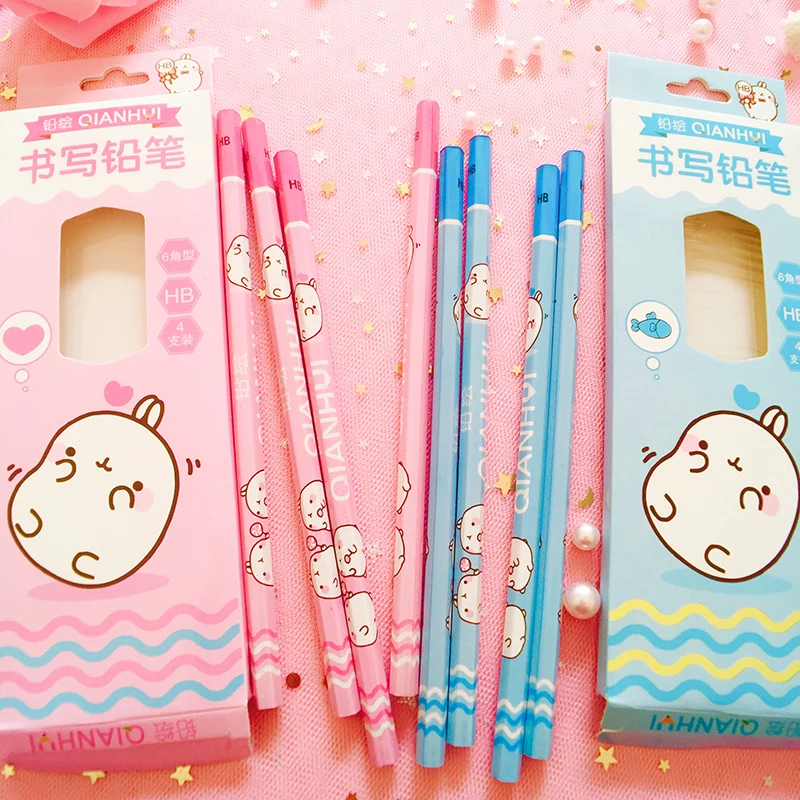 60 шт Kawaii деревянные карандаши набор милый кролик шестиугольные для школьных