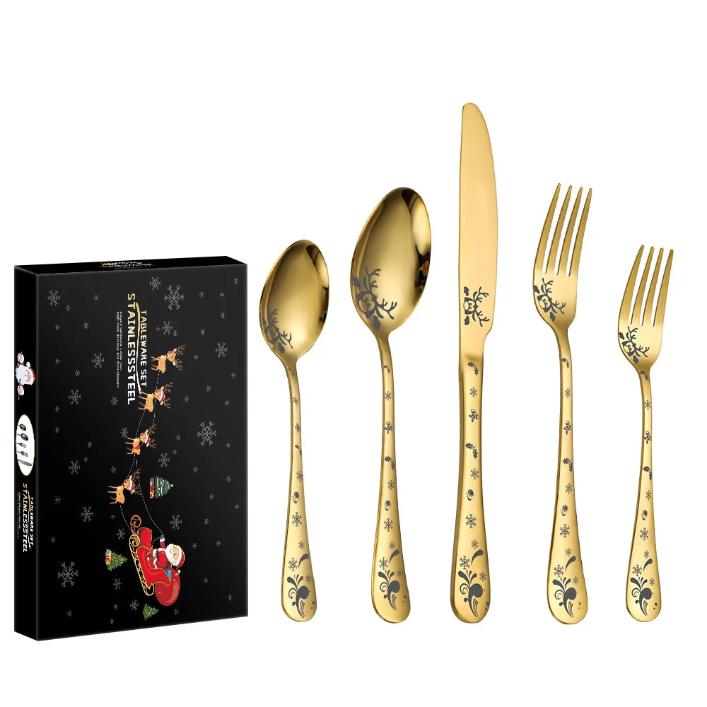 

5Pc New Gift Tableware Stainless Steel Tableware Four Main Piece Cutlery Gift Box 5 Piece Tableware Set Christmas Gift