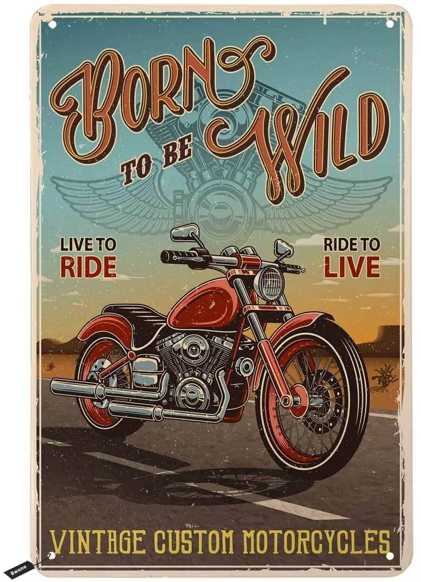 

Letreros de metal de Swono Born to Be Wild en V Custom Red Motorcycles Ride on Road Vintage Metal Tin Sign