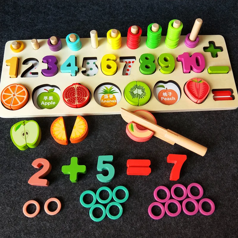

Montessori Educational Wooden Toys Children Busy Board Math Fishing Children's Wooden Preschool Montessori Toy Counting Geometry