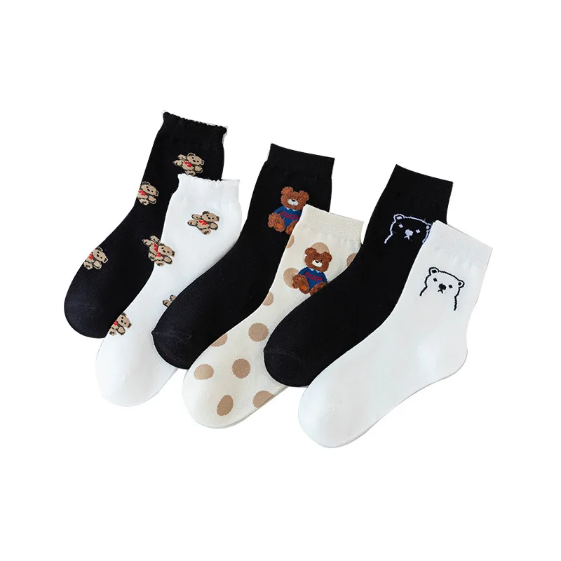 

Cute Cartoon Women's Socks Colorful Cotton Fashionable Harajuku Casual Kawai Lace Bear Socks Female Young Girl Christmas Gift