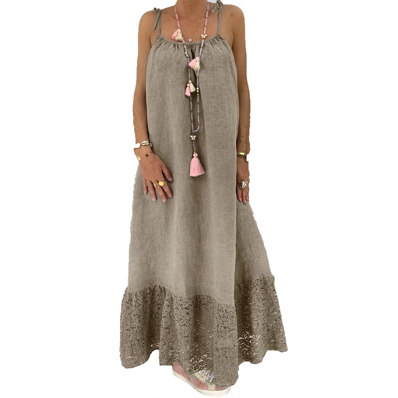 Женский пляжный длинный сарафан на бретелях спагетти свободный однотонный