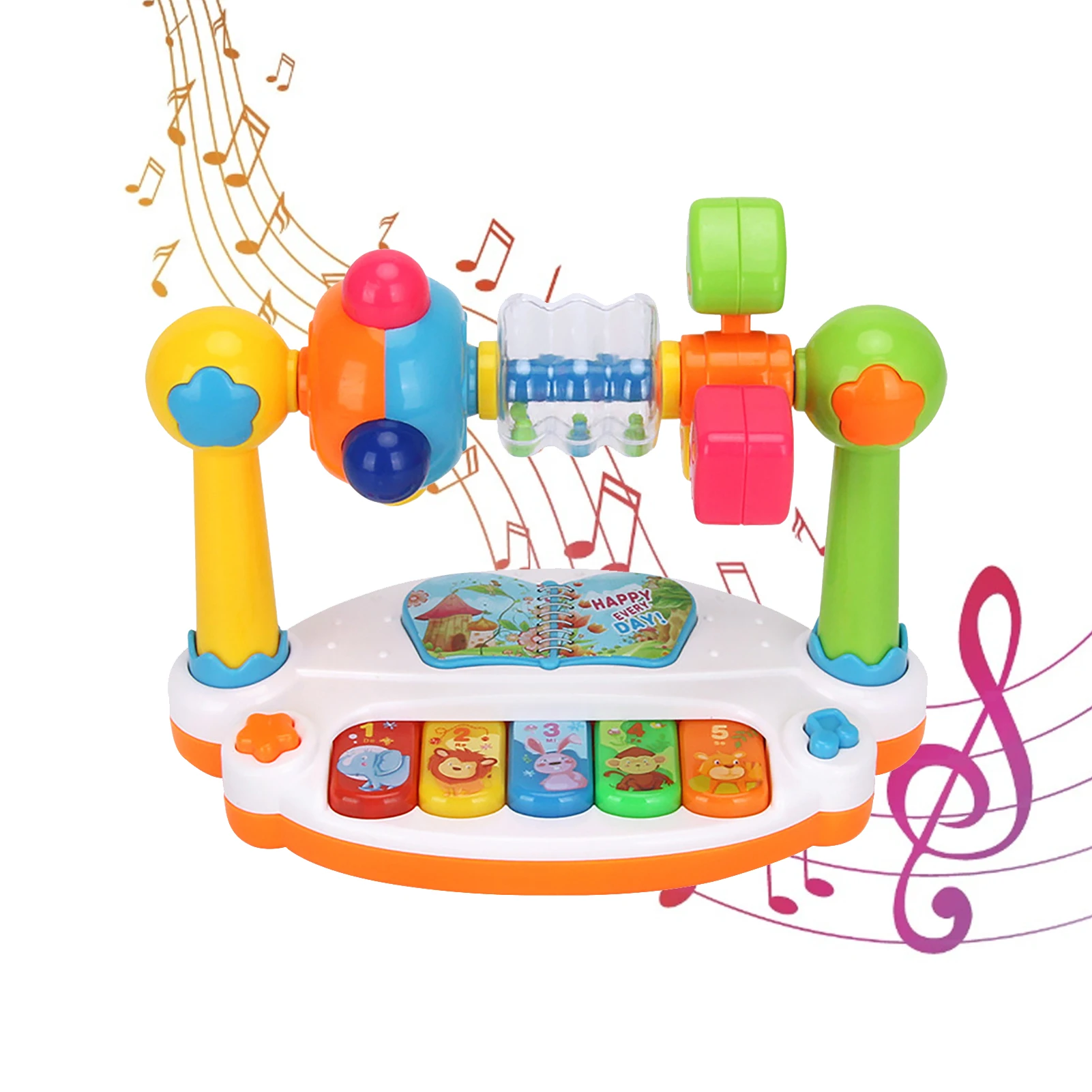 

Детское вращающееся музыкальное пианино, обучающая игрушка светильник кой, звуком животных, музыкальная клавиатура