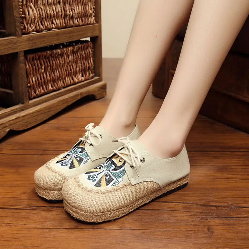 Veowalk Пекинская опера вышивка женские повседневные льняные хлопковые лоферы на