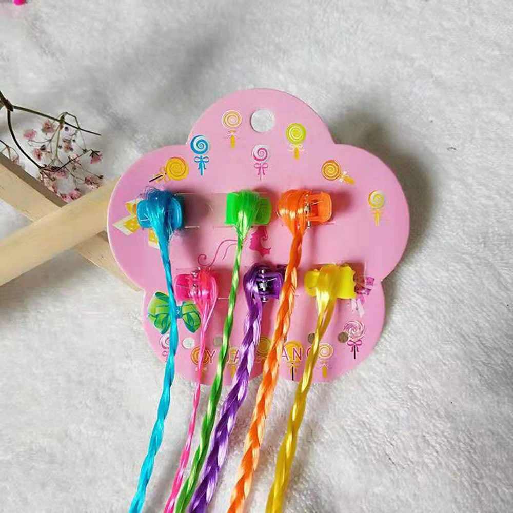 6 шт./лот разноцветные парики для девочек украшение волос конский хвост заколки