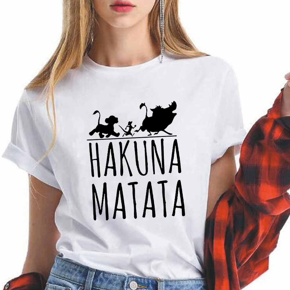 Футболка женская с принтом Акуна Матата милая рубашка для отдыха девушек модная