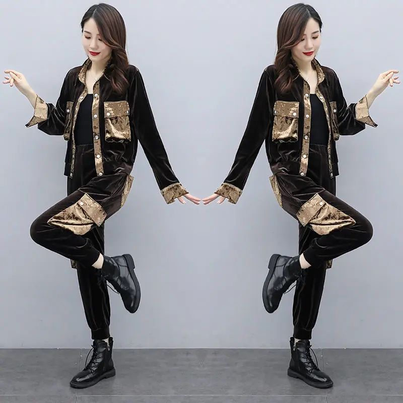 Женские вельветовые спортивные костюмы Весенняя комбинированная куртка + брюки