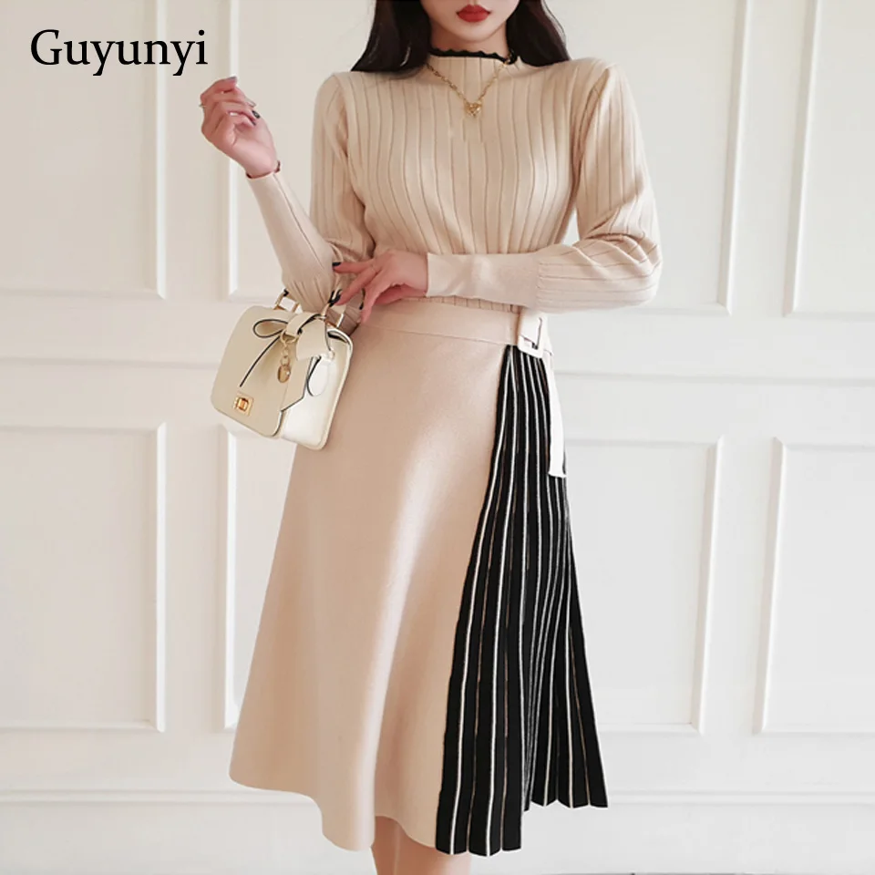 

Professional Office Lady Dress 2022 Spring Plain Knitting Warm High Waist Tie Loose Hem Temperament Elegant Party Dress Women