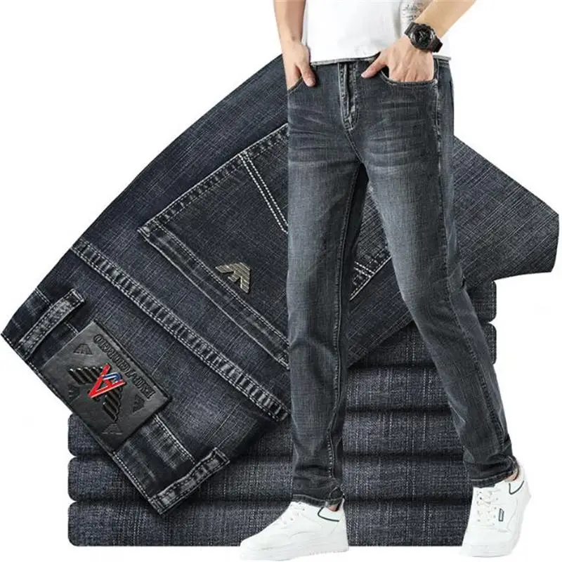 

AAA+ Good Quality Man's Pure Cotton Autumn Winter Jeans Nostalgic Stretch Small Foot Slim European Style Long Pants 29-40