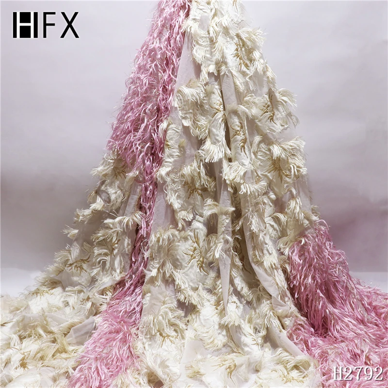 HFX 2019 Diamond elegant 3d flower purple color with feather embroidery African tulle lace fabric Nigeria french H2792 | Дом и сад