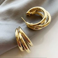 gold and silver color round drop earring for women alloy trendy three layer earrings circle ear accessories hot 2022