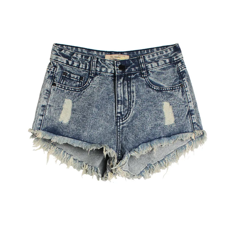 

New type of perforated irregular cat fringe jeans mid high waist snowflake wash shorts hot pants