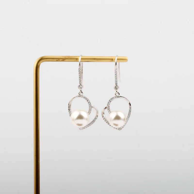 

Real 925 Sterling Silver Earrings for Women Natural Pearl Jewelry Luxury Elegant Heart-shaped Pendant Diamond Earrings Earhook