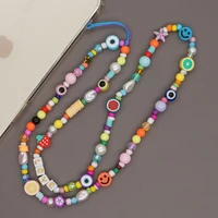 imitation pearl soft ceramic fruit cell phone beads chain lanyard beaded mobile phone strap telephone jewelry clay phone holder