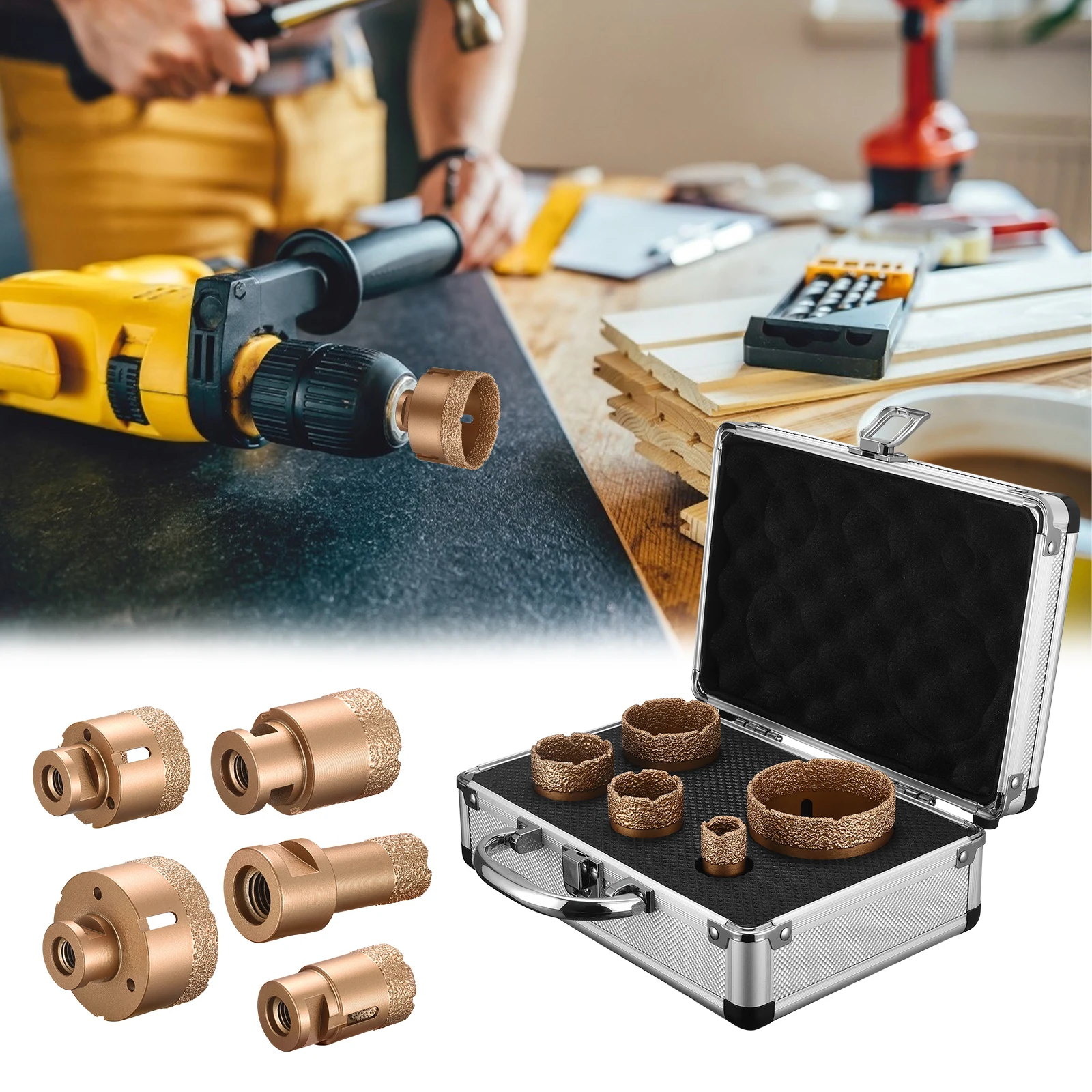 

Diamond Core Bits Set 5pcs Thread Dry Vacuum Brazed Diamond Drilling Core Bit Ceramic Granite Marble Tile Hole Saw Drill Bits