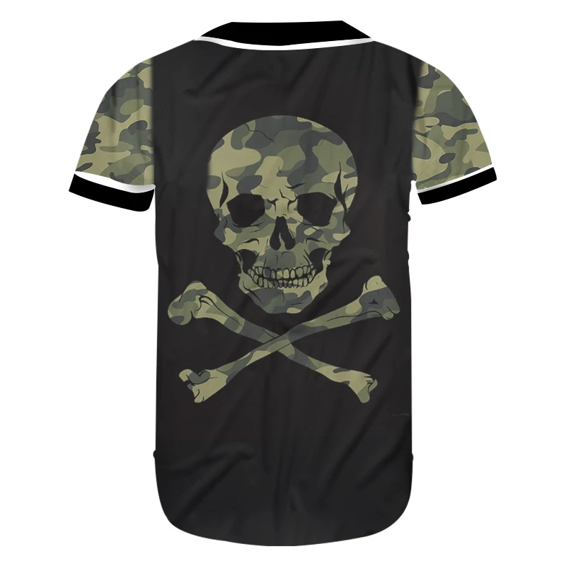 

UJWI Splicing Creative Camouflage skull 3D Printed Baseball Shirt Man Hipster Fitness T-shirt Men's Spandex High Quality Tshirt