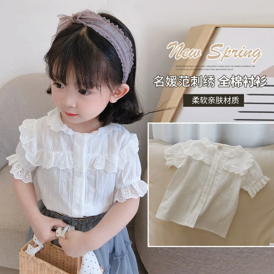 Корейский стиль летние хлопковые рубашки для маленьких девочек рубашка с