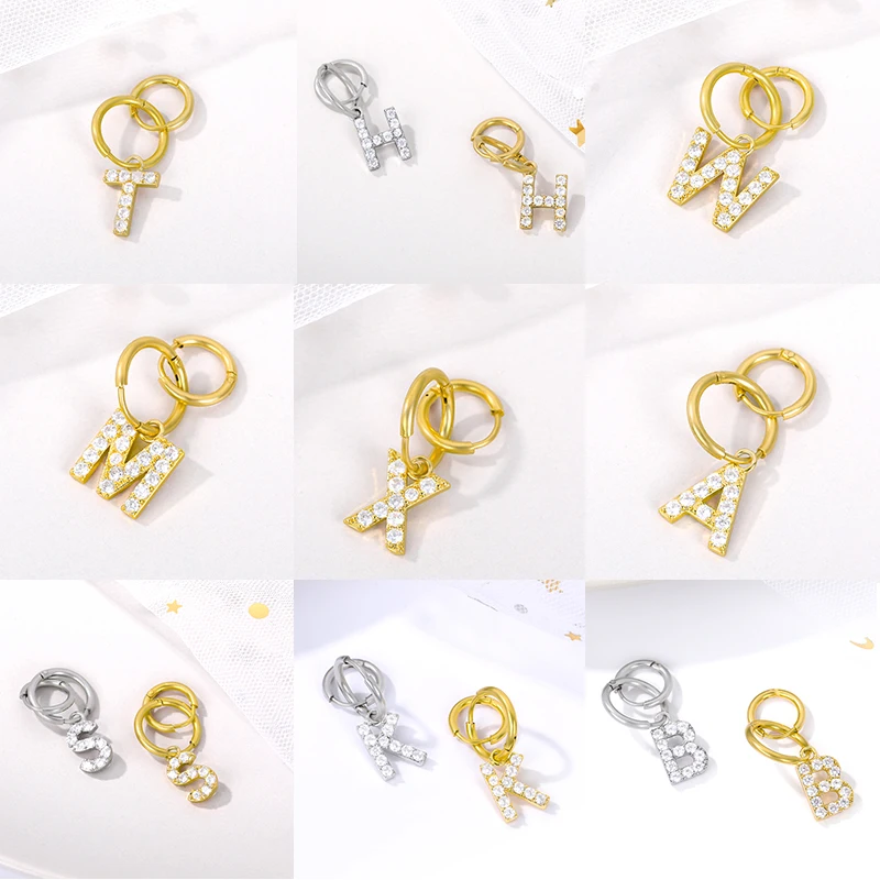 Женские серьги в виде букв золотистые/Серебристые из нержавеющей стали с двойной