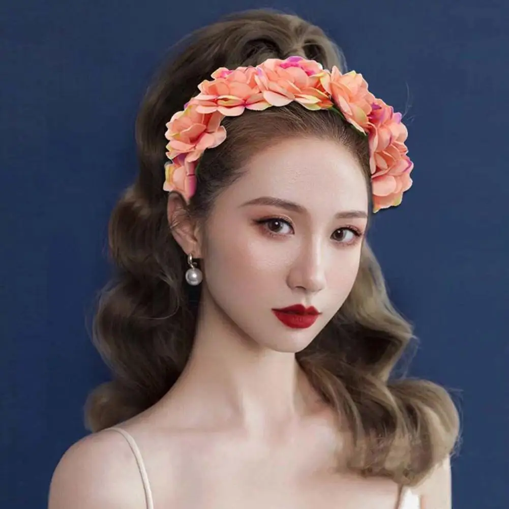 

Bride Rose Flowers Headband Colorful Floral Bohemian Princess Girls Flower Beach Elastic Party Hair Accessories Hairbands C W4l3