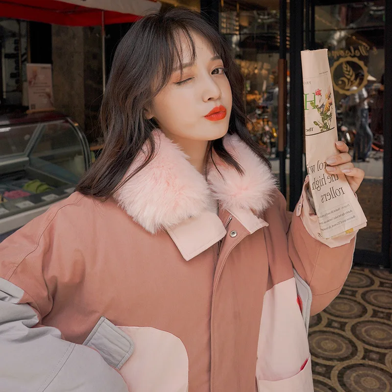 

Korean Style Women's Autumn Winter Short Padded Jacket Lapel Fur Collar Stylish Simplicity Jacket Loose And Warm Lady Jacket