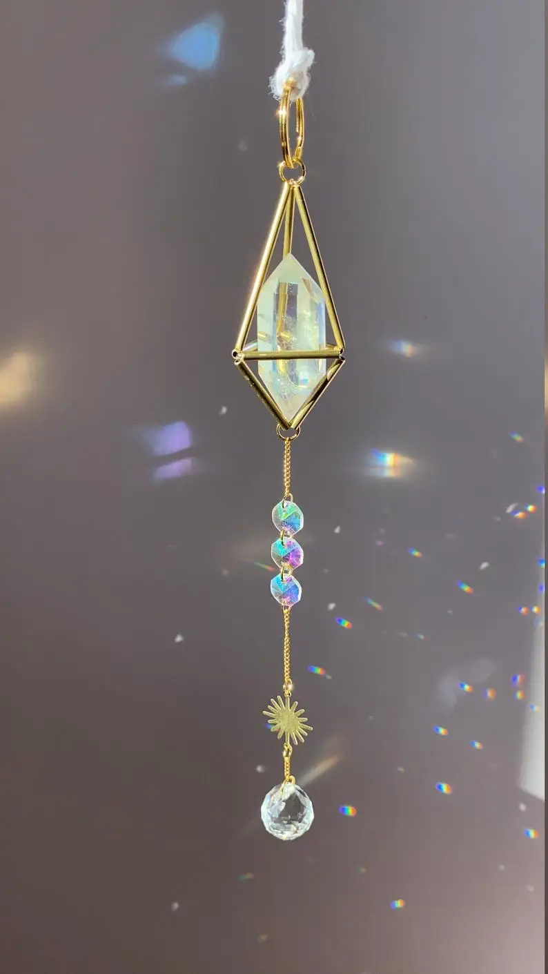

Aura Quartz Crystal Gemstone Celestial Suncatcher Crystal Sun Catcher, Rainbow Prism, Window Sun Catcher,CRYSTAL SUNCATCHERS
