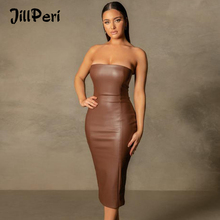 Jillperi-vestido midi elástico sin tirantes de cuero sintético...