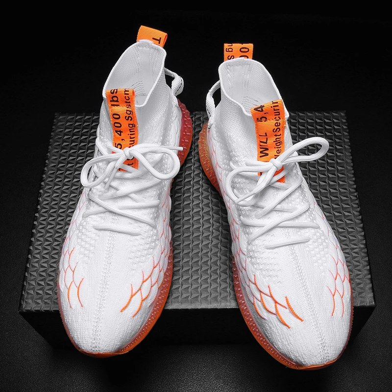 Men's Fashion Sneakers Joker simple Knitted Jogging Walking Sport Shoes High-top Comfortable Socks Lightweight Leisure shoes | Обувь