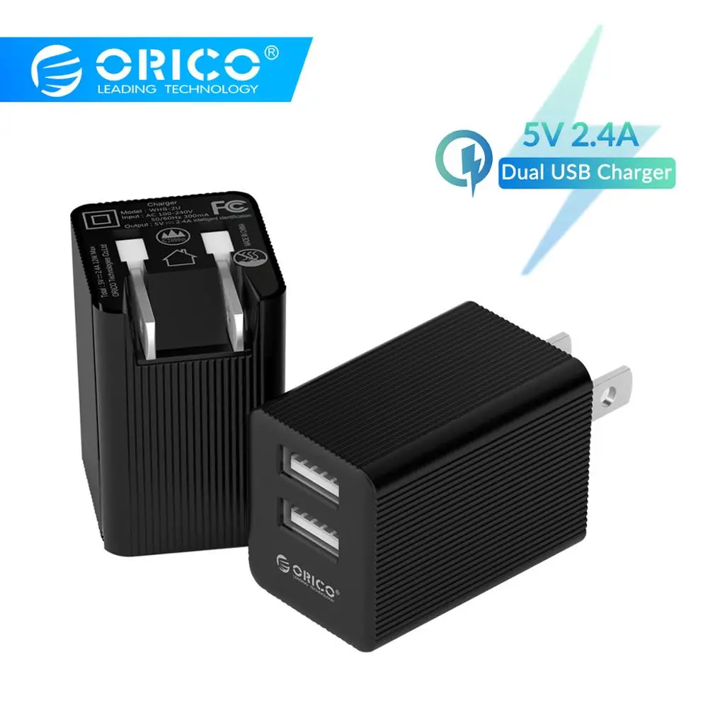 ORICO 5 в 2,4 A* 2 USB зарядное устройство для путешествий с американским разъемом, мини-адаптер с двумя портами USB для iPhone, huawei, Xiaomi, Android, настенное зарядное устройство для телефона